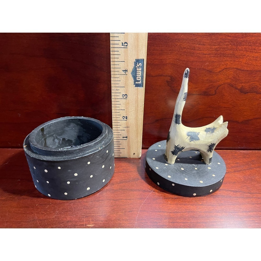 Cat Lovers Polka Dot Wooden Cat Trinket Box W/Tail Up 6.5" H x 3.5" W - Picture 8 of 8